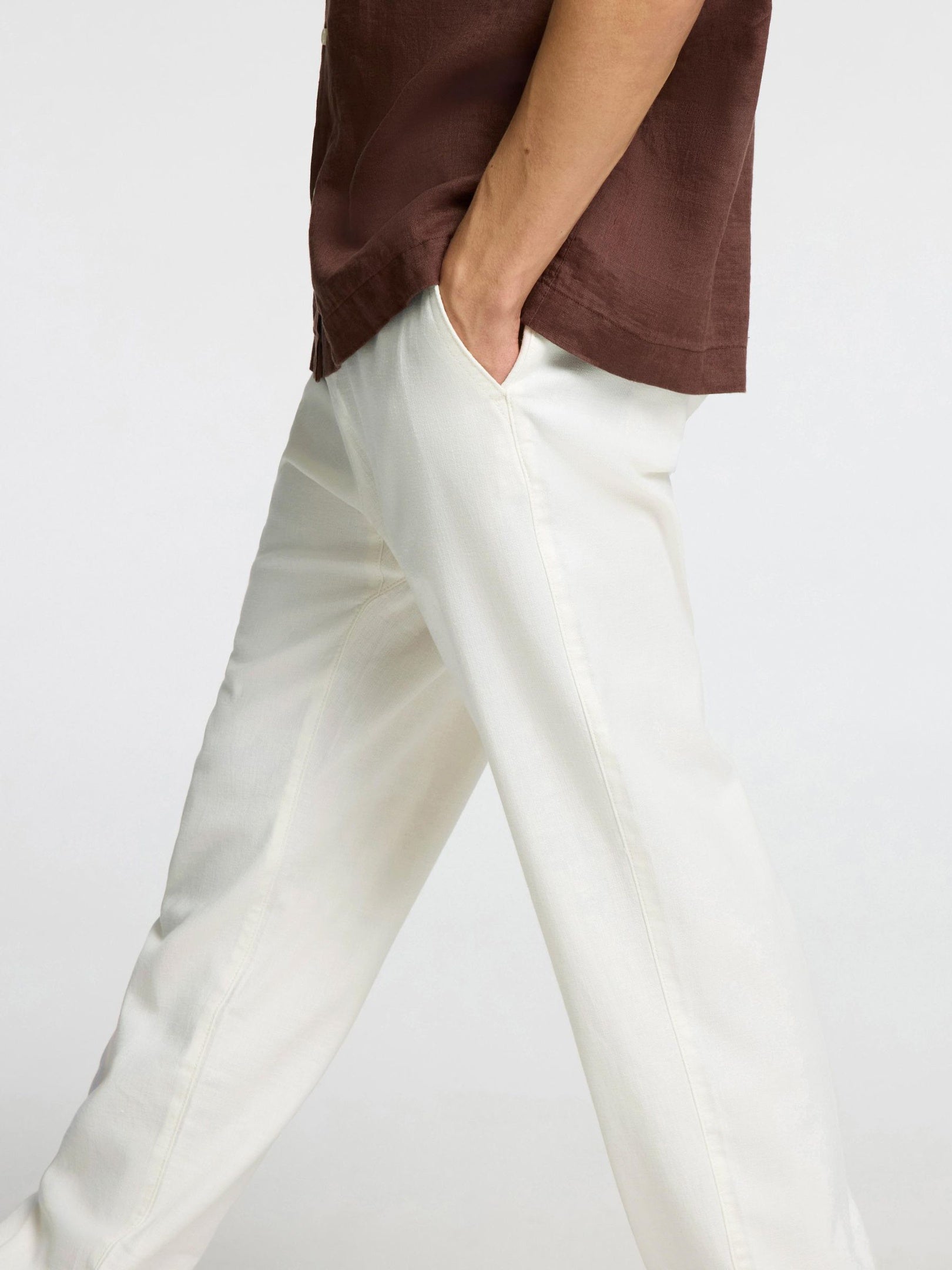 White Loose Fit Linen Blend Pants