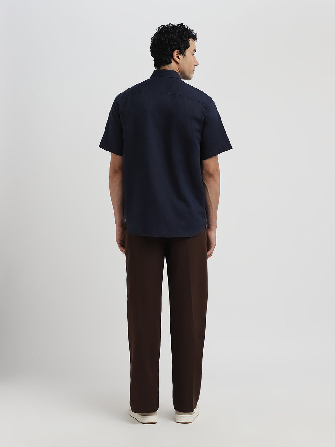 Regular Fit Linen Blend Shirt - Navy Blue