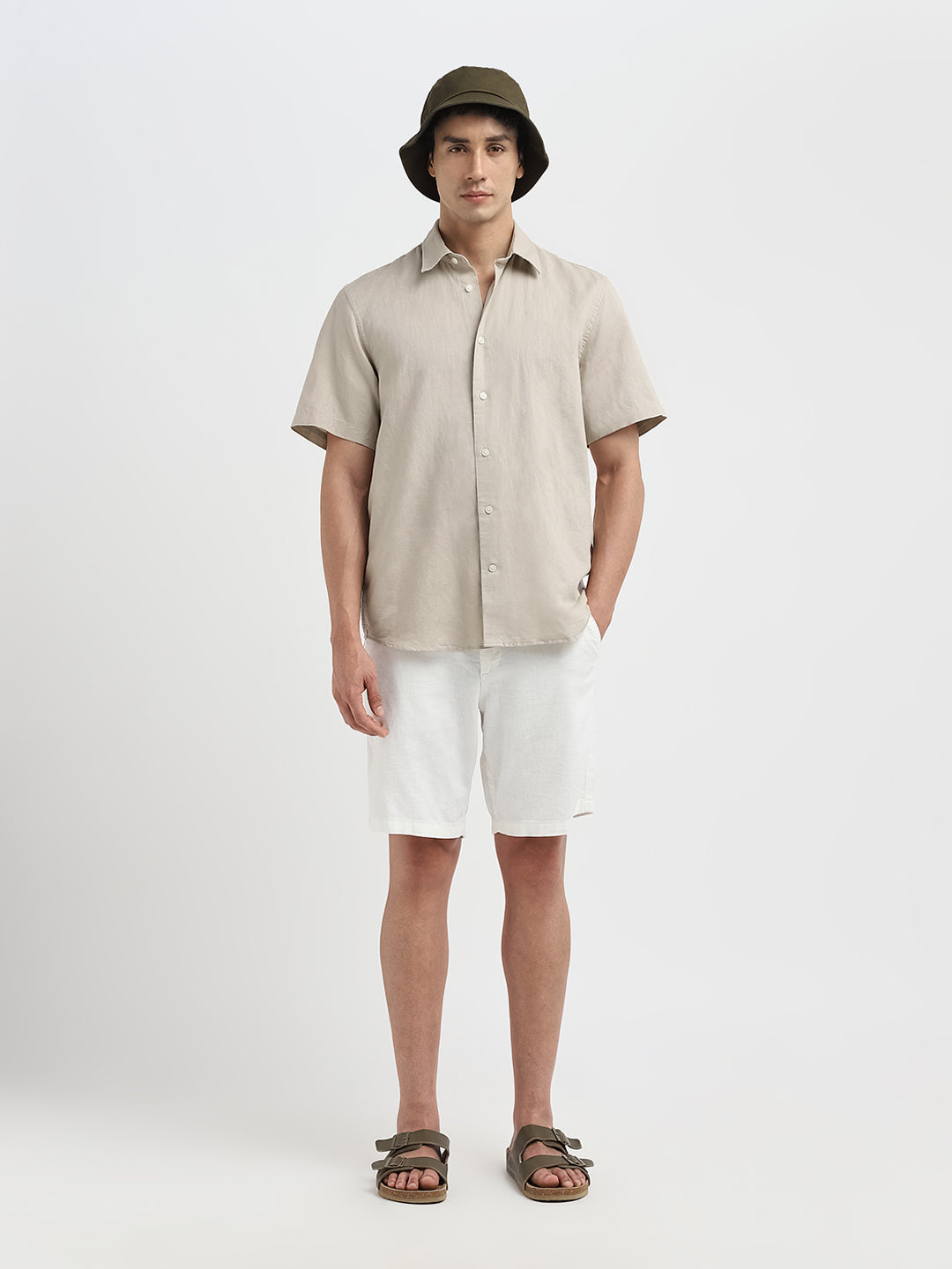 Regular Fit Linen Blend Shirt - Beige