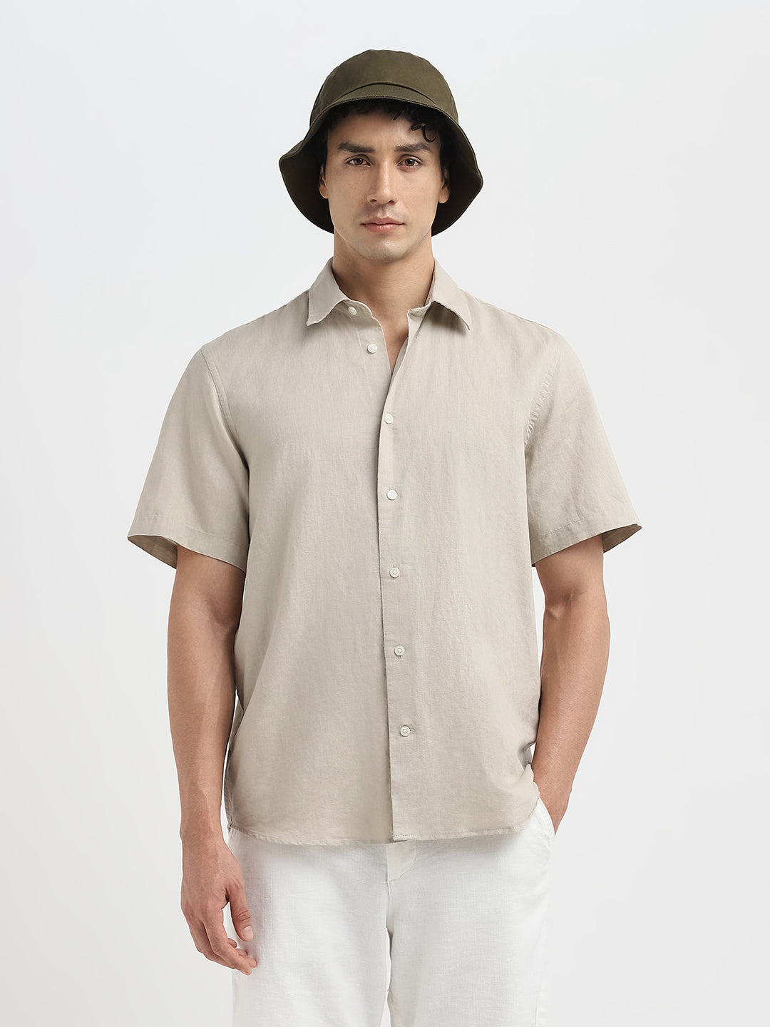 Regular Fit Linen Blend Shirt - Beige