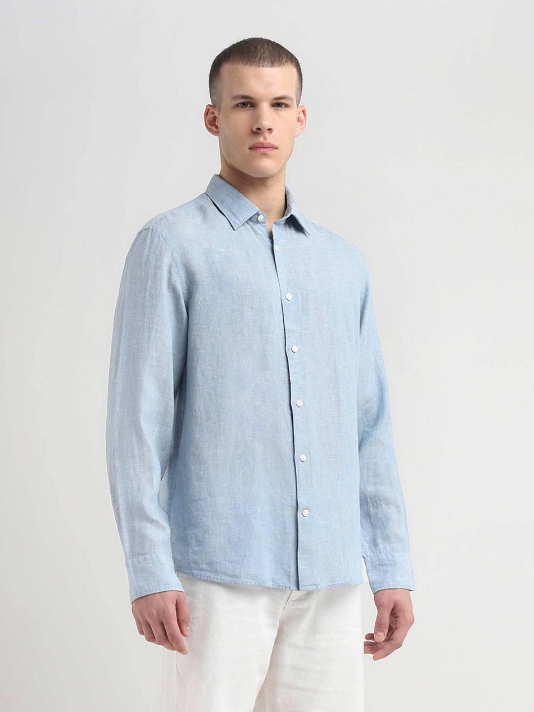 Light Blue Linen Full Sleeves Shirt