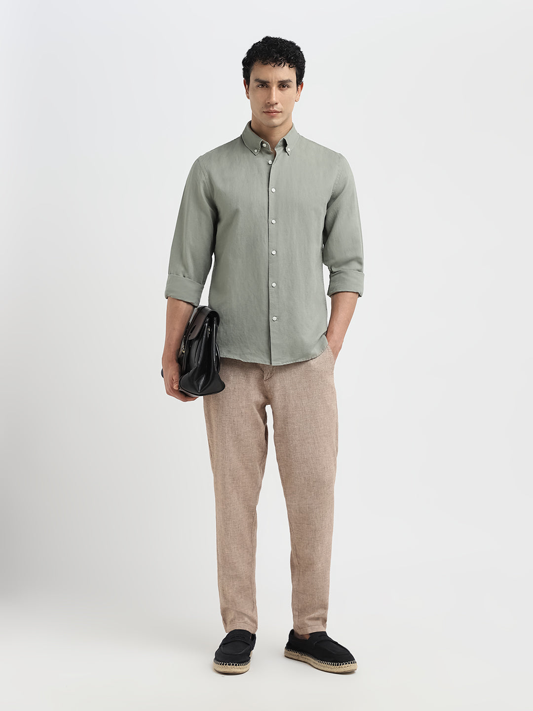 Slim Fit Linen Blend Shirt - Green