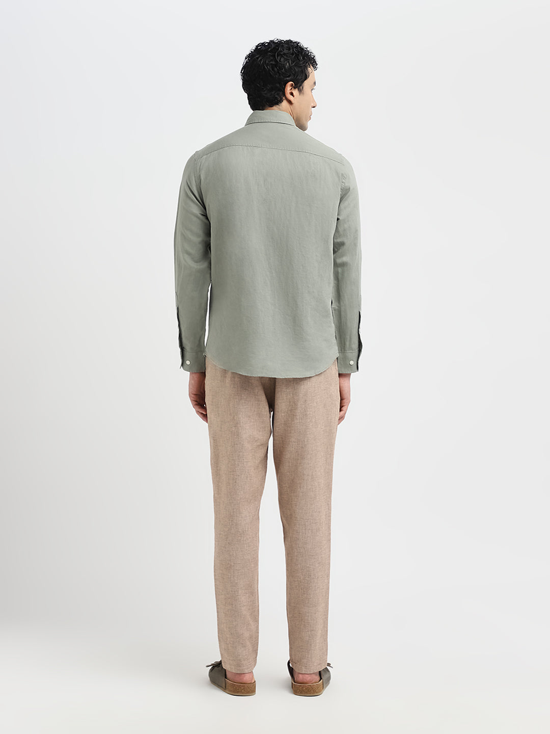 Slim Fit Linen Blend Shirt - Green