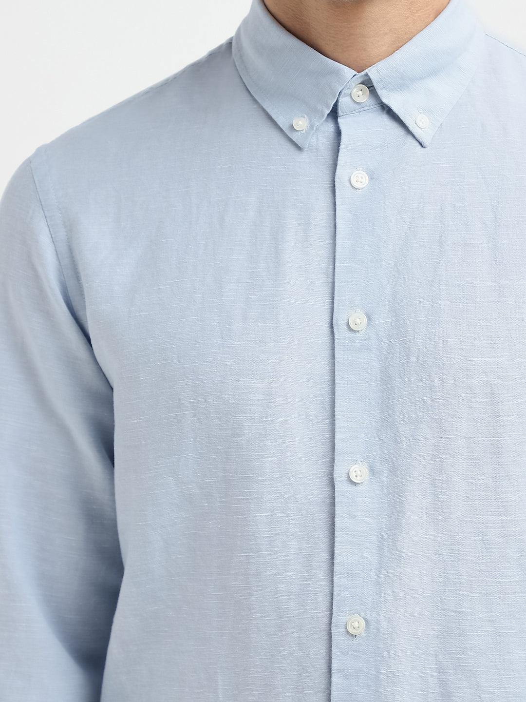 Slim Fit Linen Blend Shirt - Light Blue