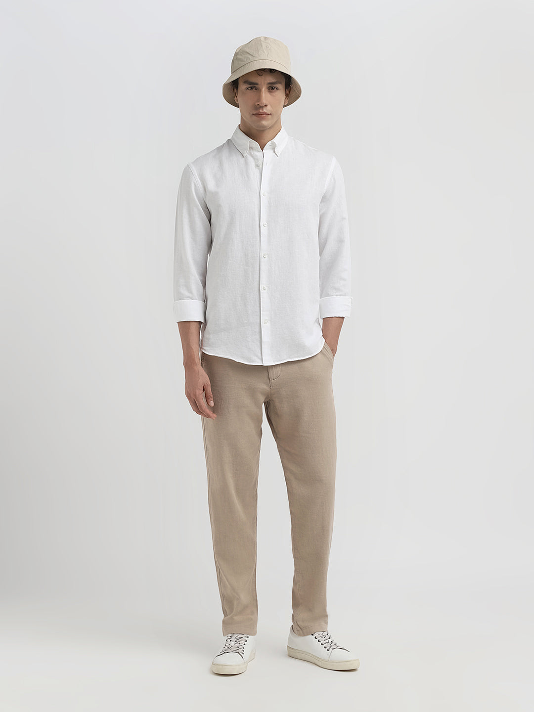 Slim Fit Linen Blend Shirt - White