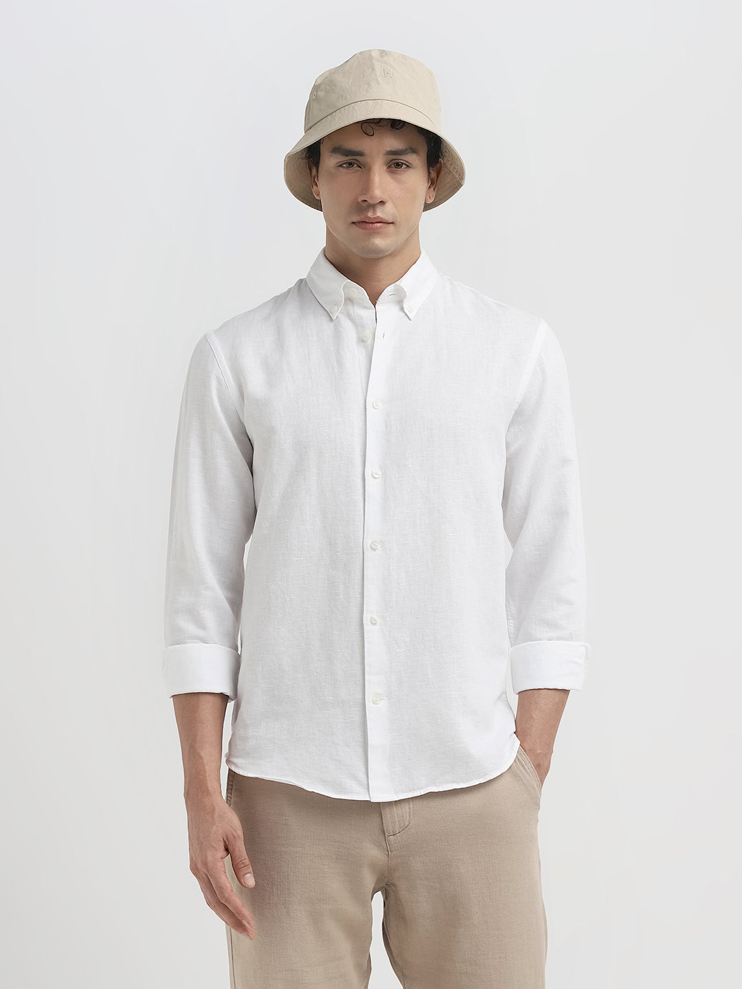Slim Fit Linen Blend Shirt - White