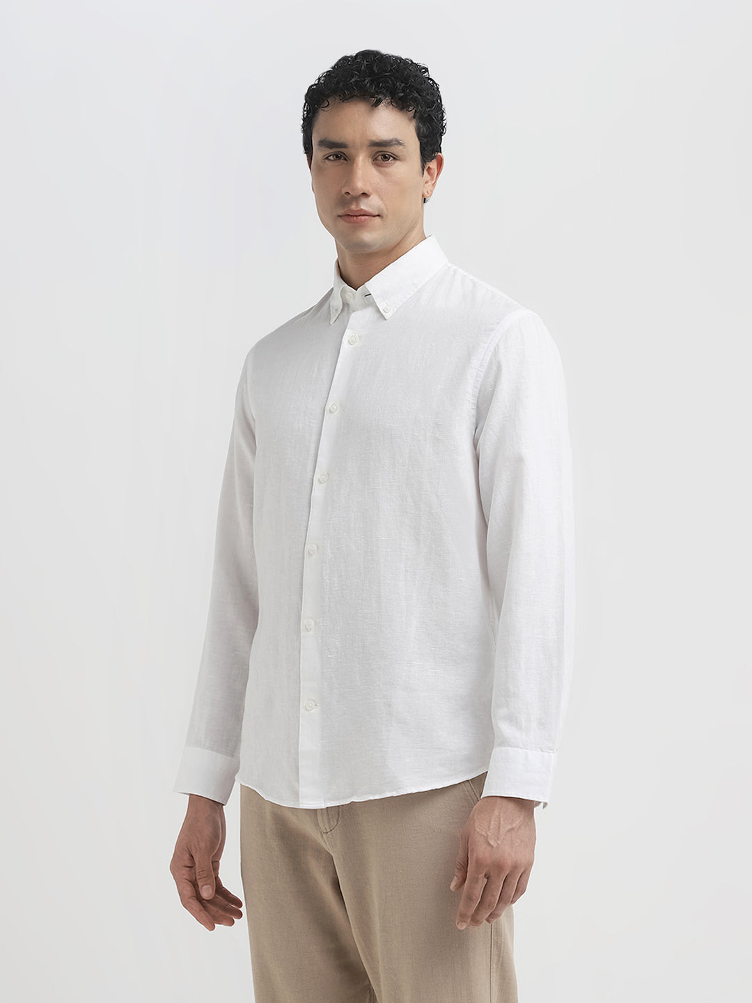 Slim Fit Linen Blend Shirt - White