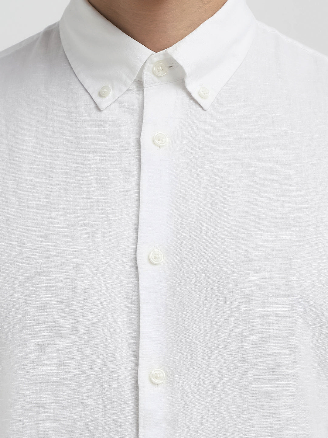 Slim Fit Linen Blend Shirt - White