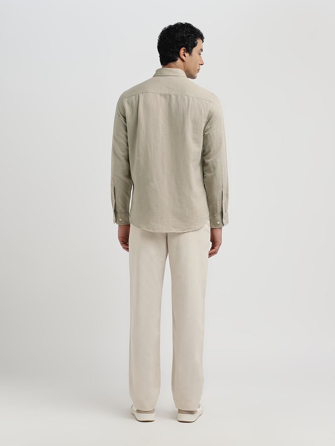 Slim Fit Linen Blend Shirt - Beige