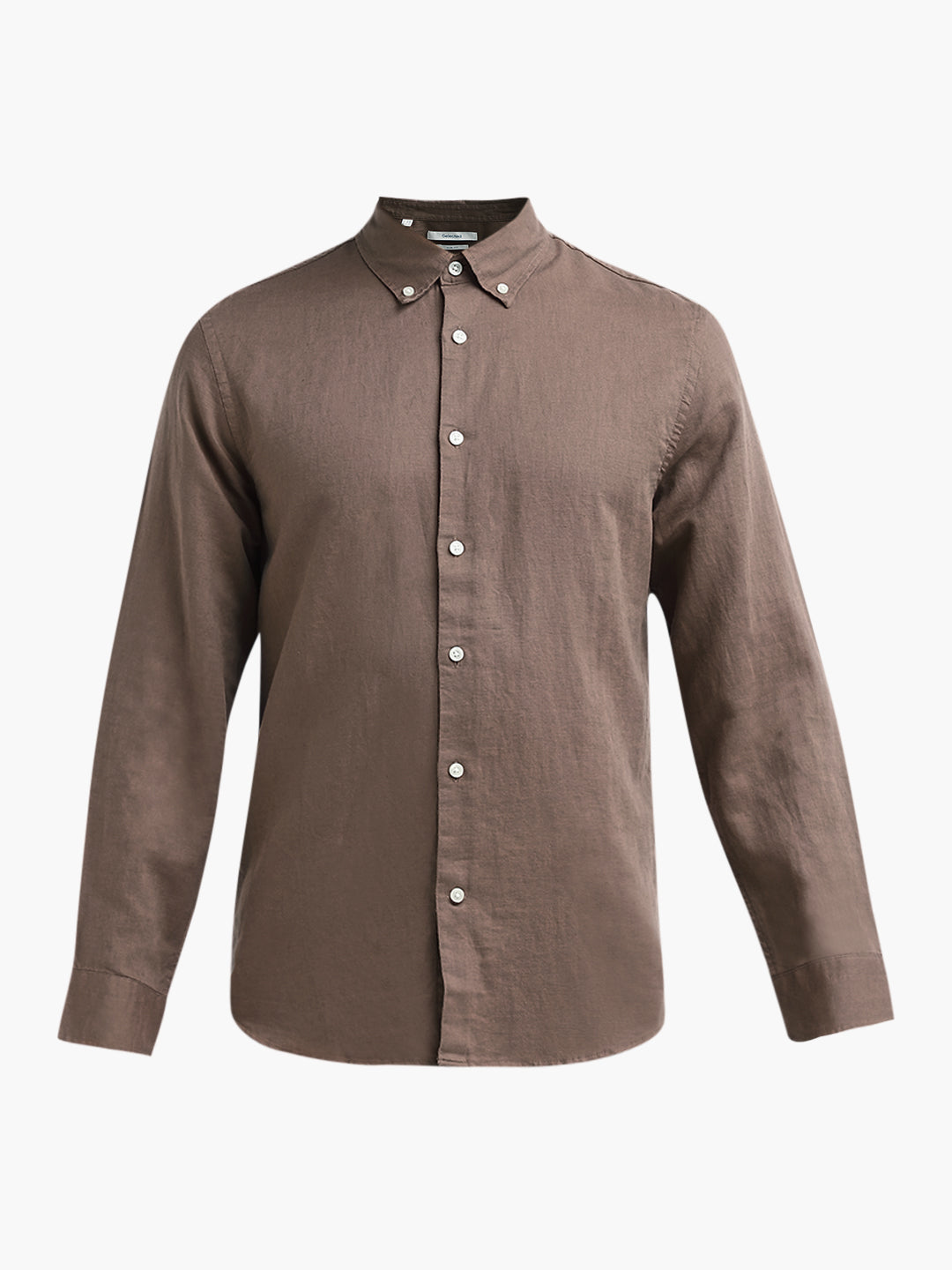 Dark Brown Linen Blend Slim Fit Shirt