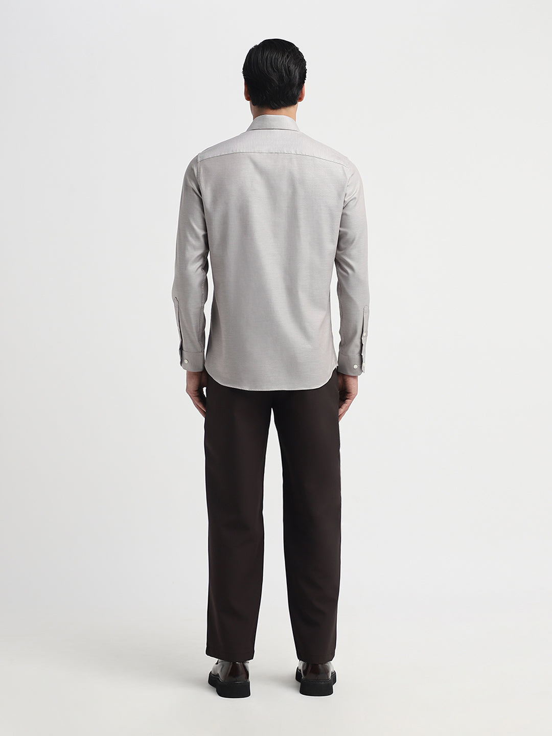 Brown Spread Collar Slim Fit Shirt