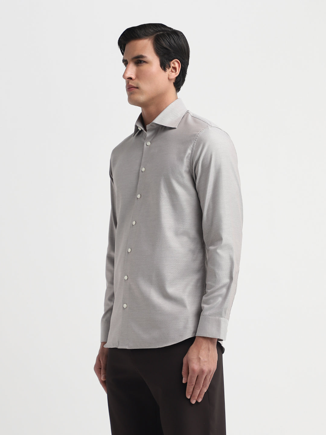 Brown Spread Collar Slim Fit Shirt