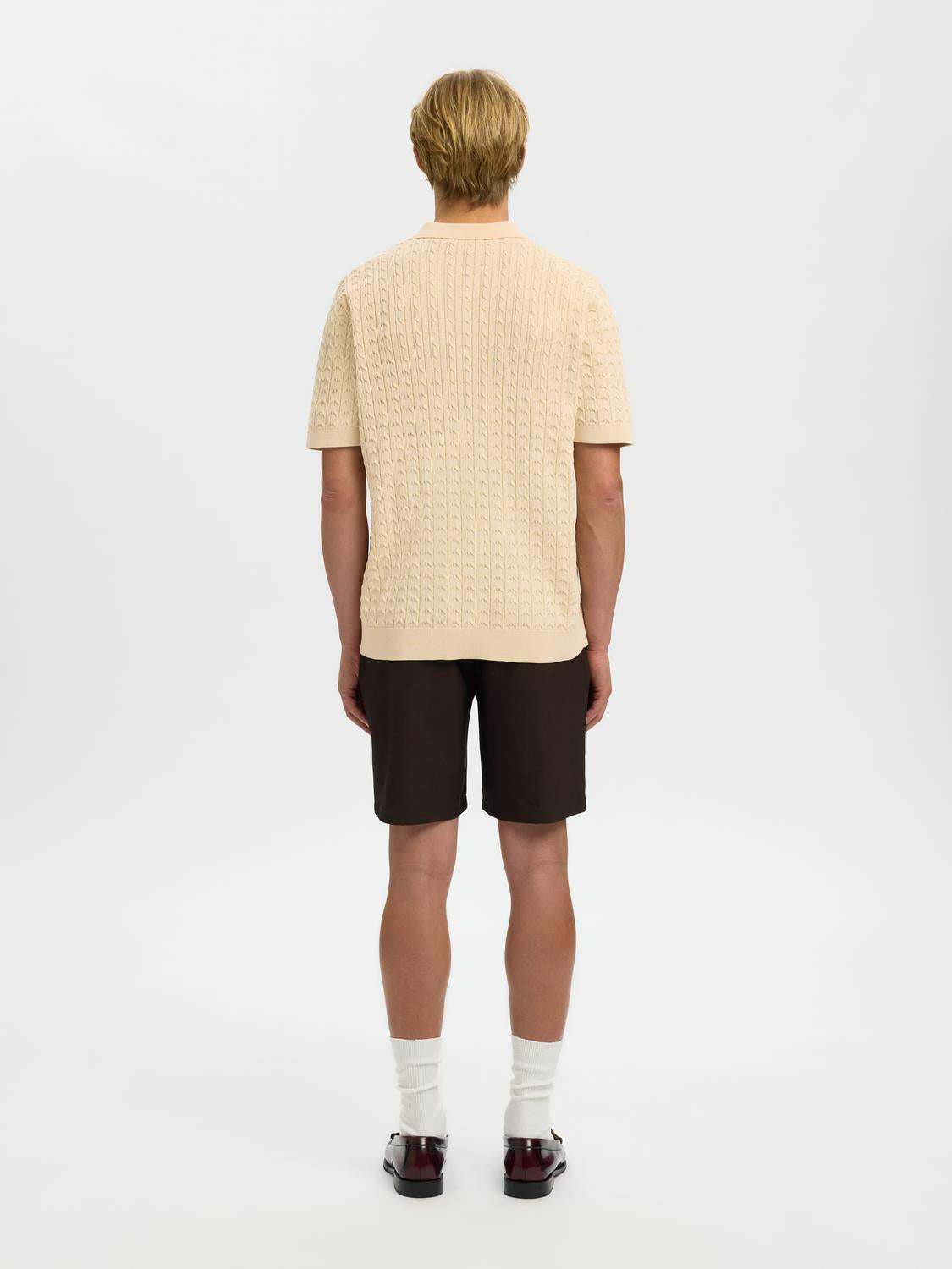 Organic Cotton Cable Knit Polo - Beige