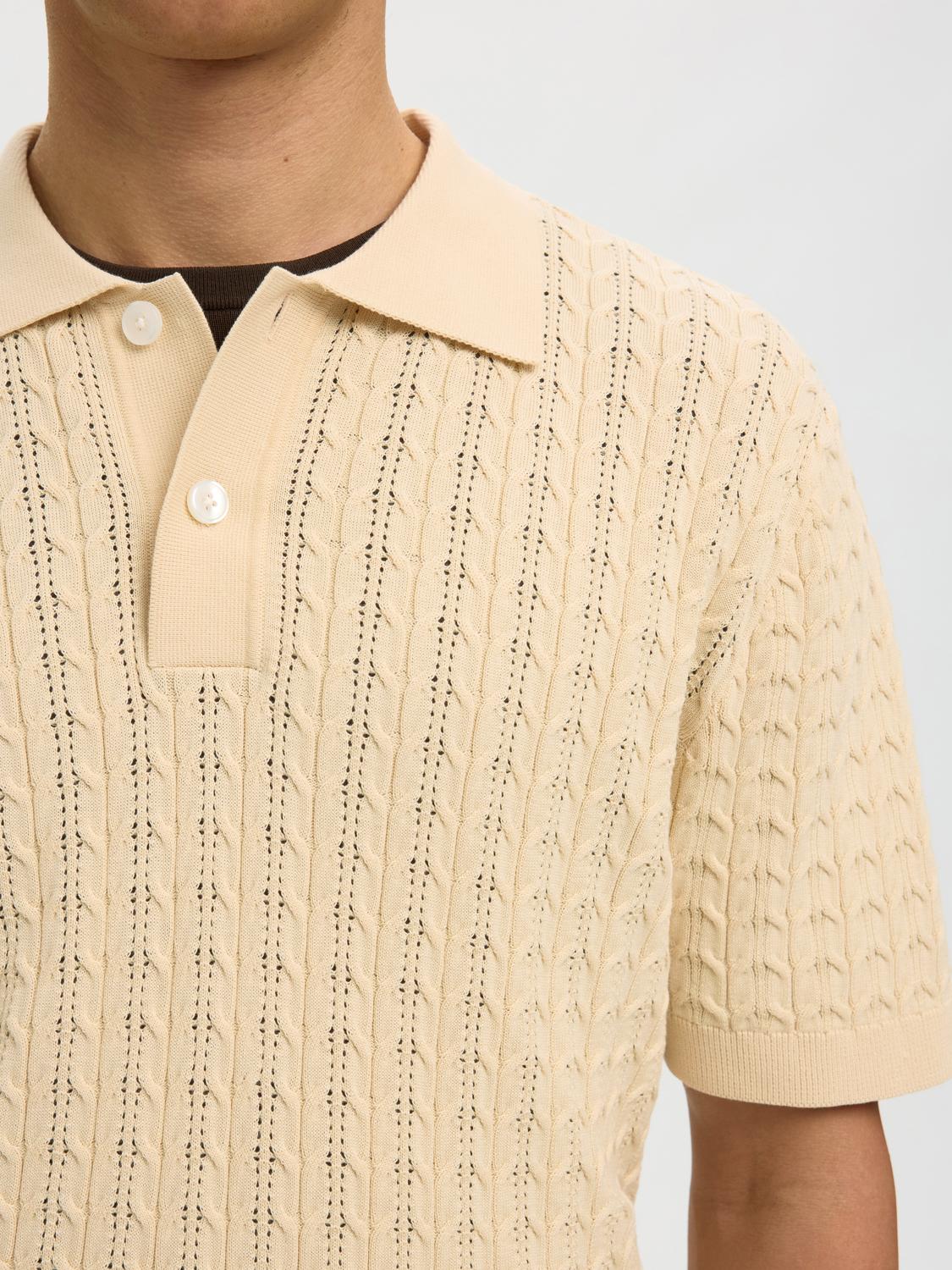 Organic Cotton Cable Knit Polo - Beige