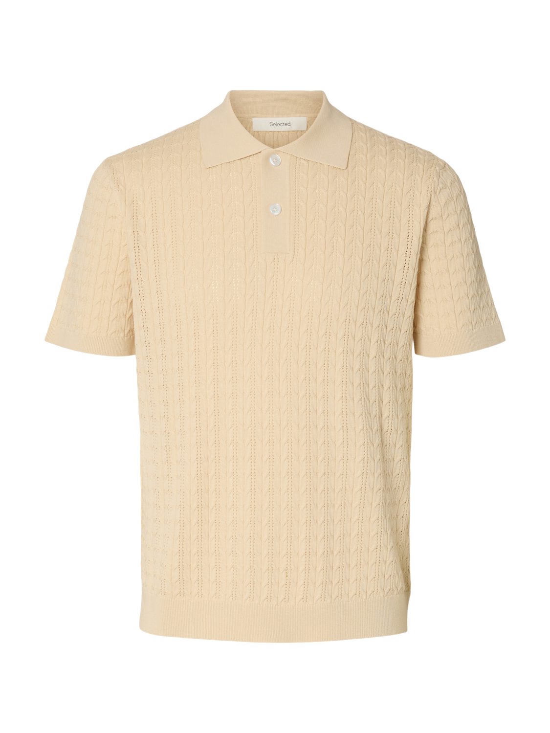 Organic Cotton Cable Knit Polo - Beige