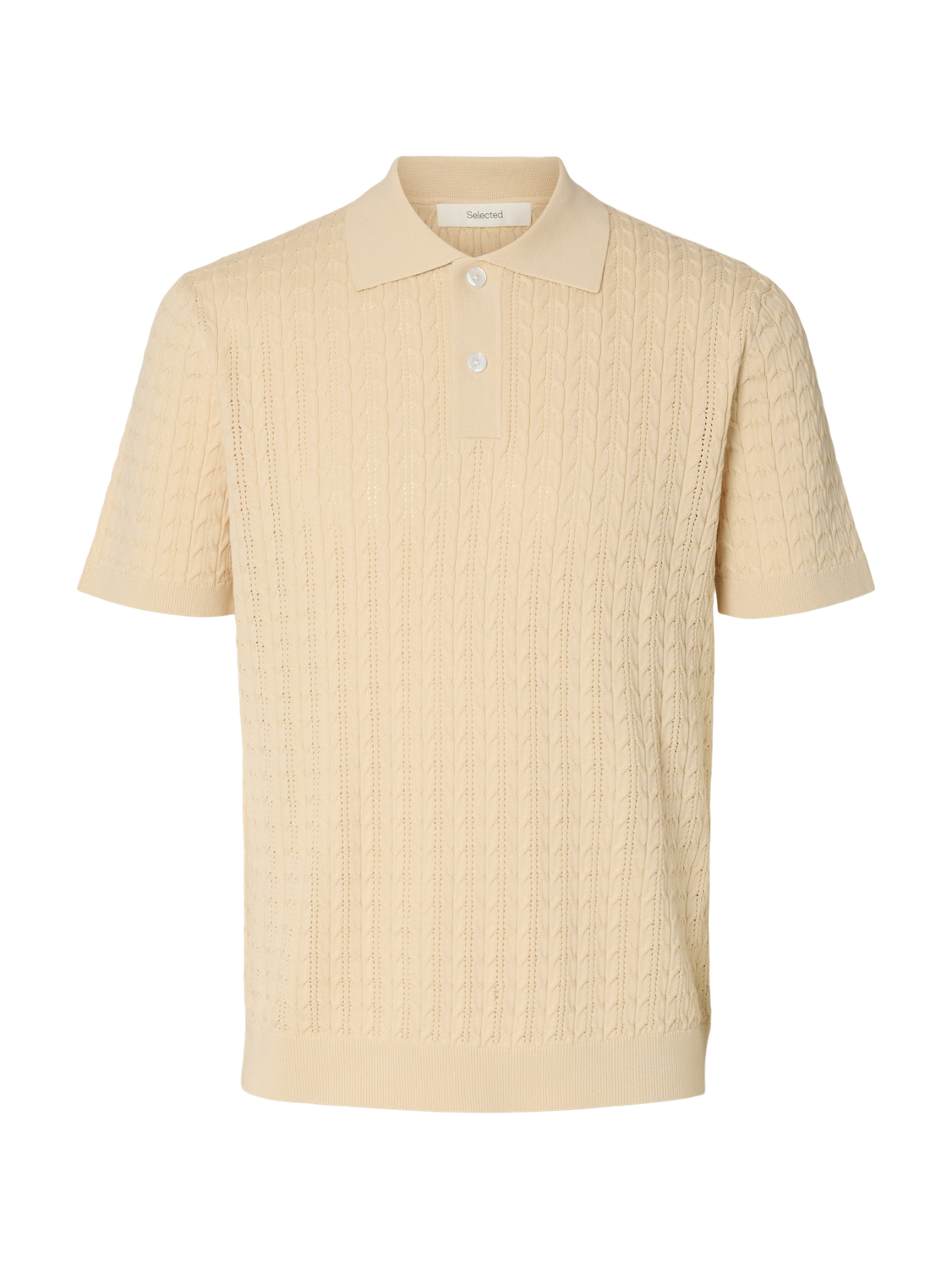 Organic Cotton Cable Knit Polo - Beige