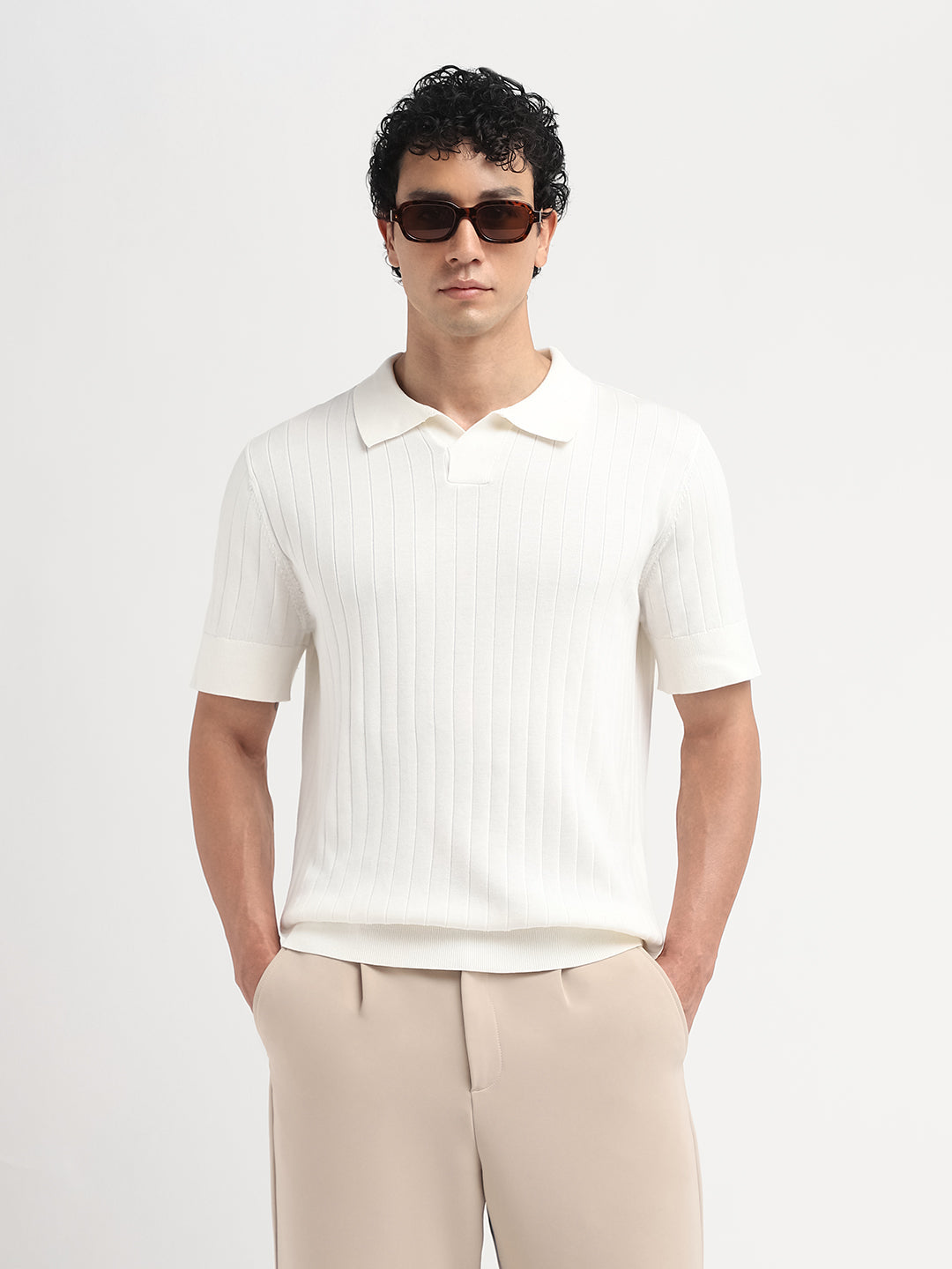 Buy Organic Cotton Open Stitch Polo - Off-White for Men Online