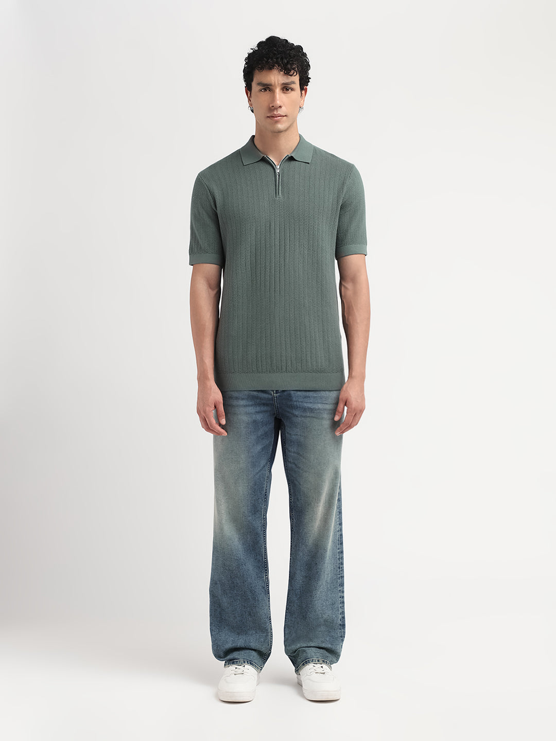 Structured Zip Up Polo - Green
