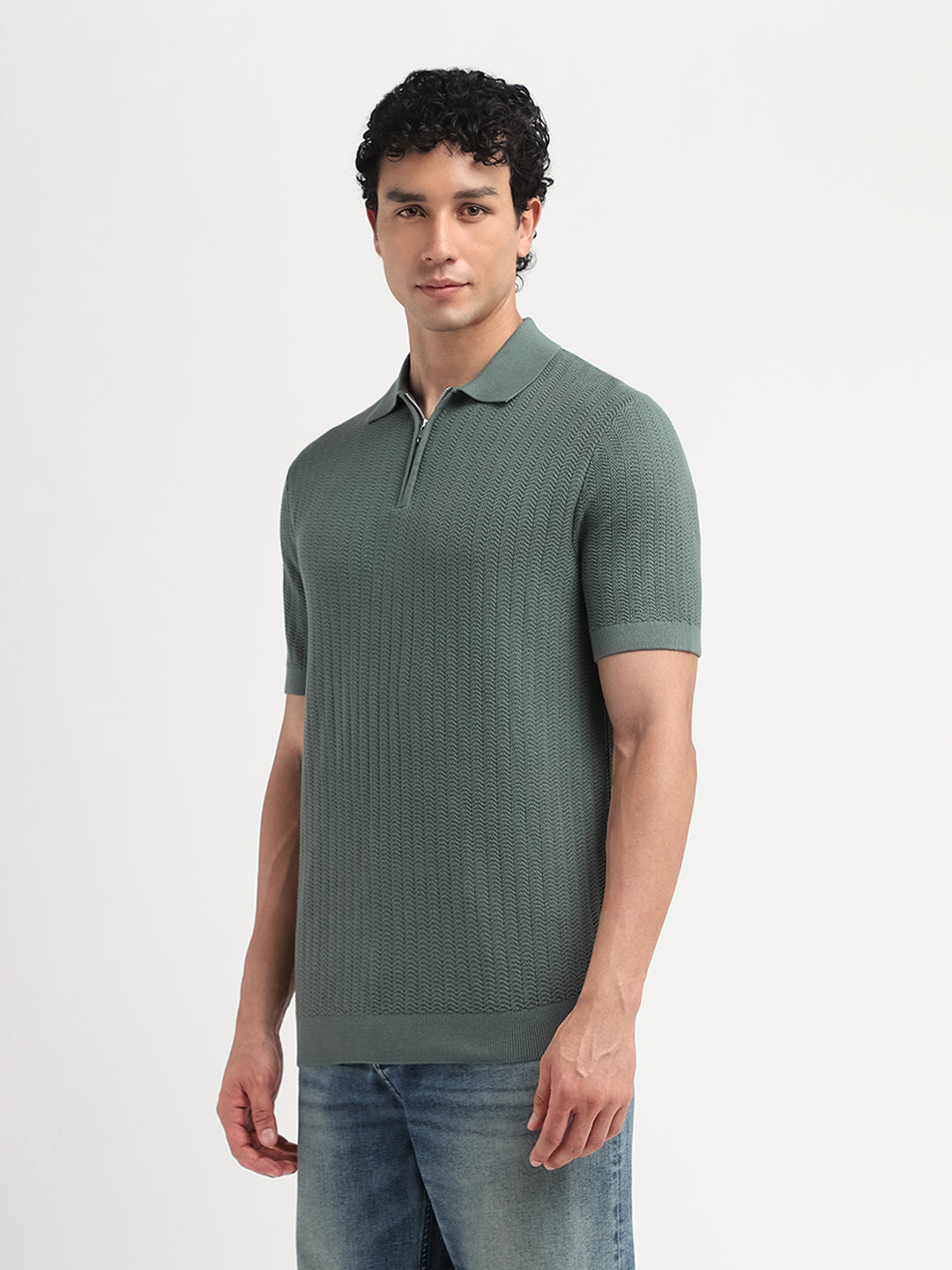 Structured Zip Up Polo - Green