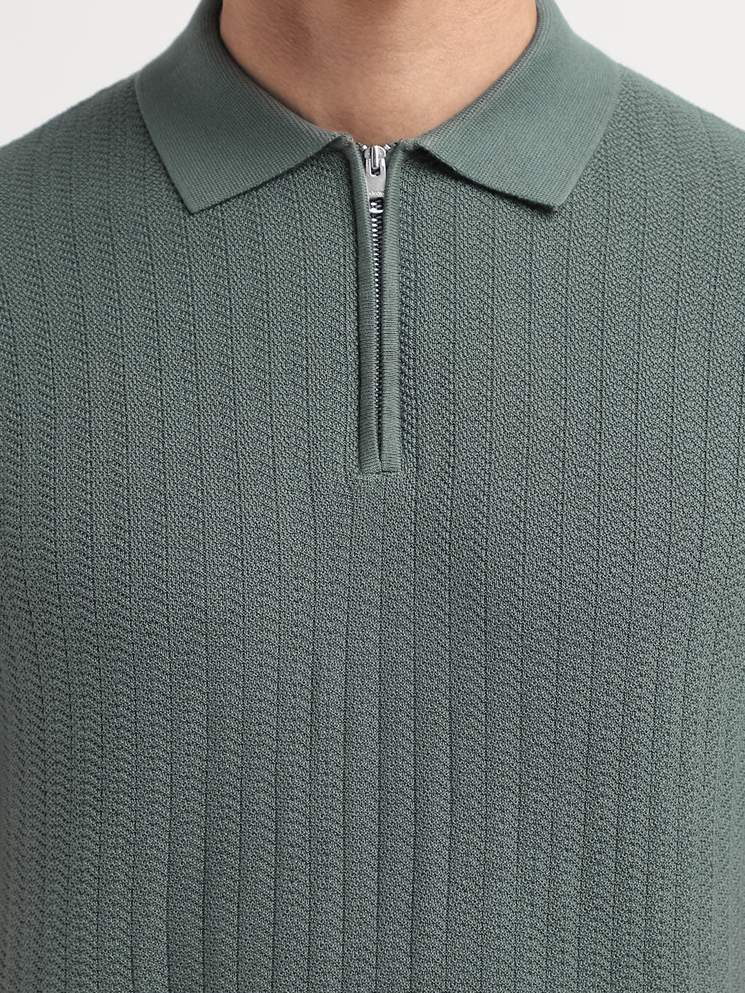 Structured Zip Up Polo - Green
