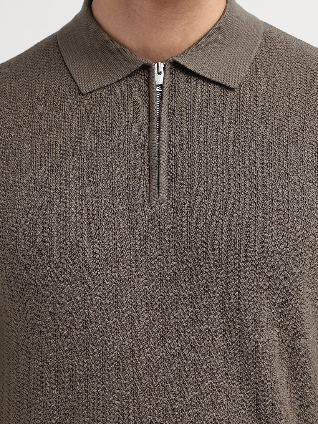 Structured Zip Up Polo - Dark Brown