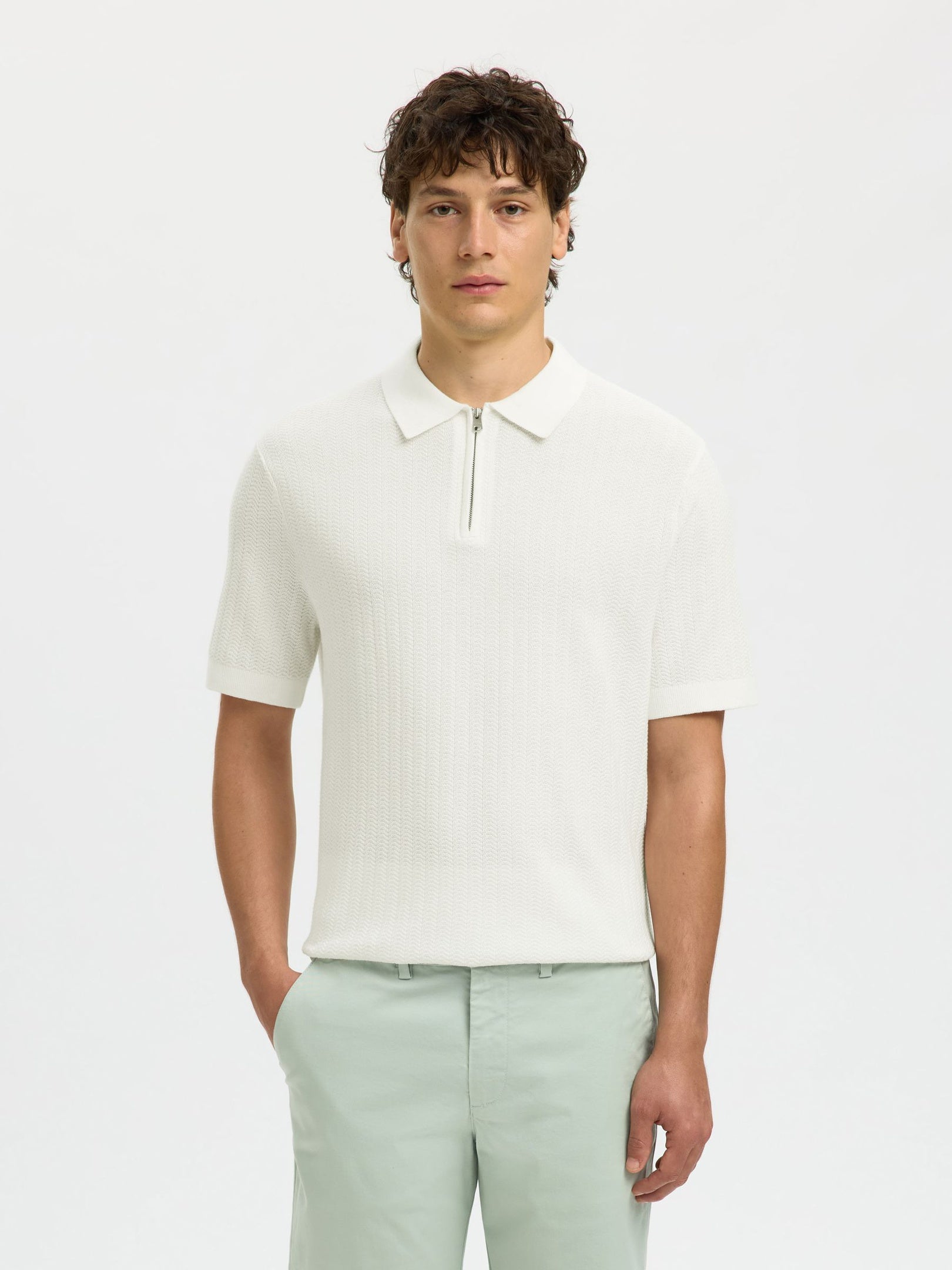 Structured Knitted Zip Polo