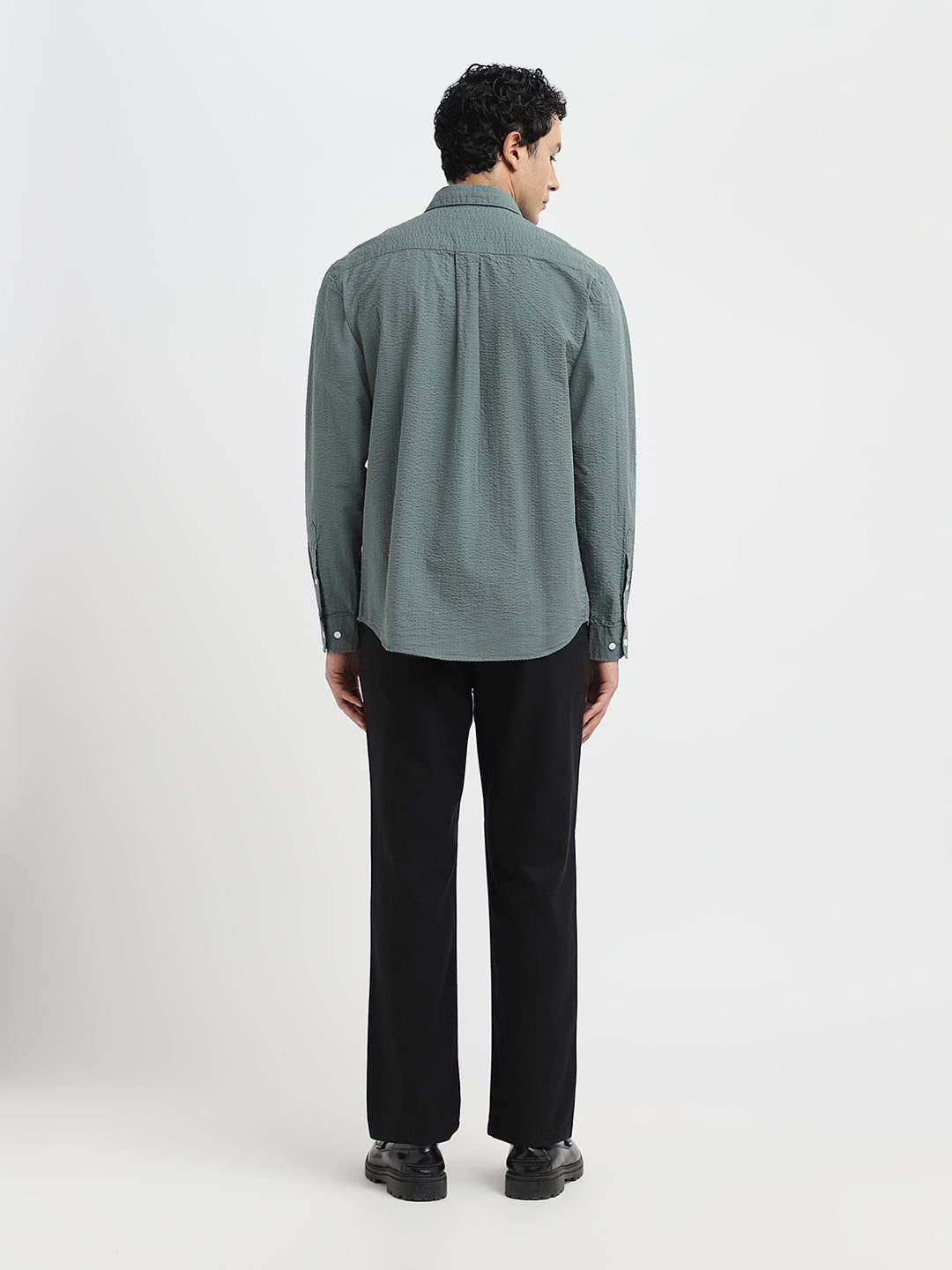 Green Seersucker Full Sleeves Shirt