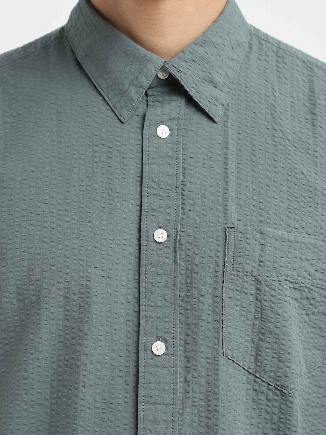 Green Seersucker Full Sleeves Shirt