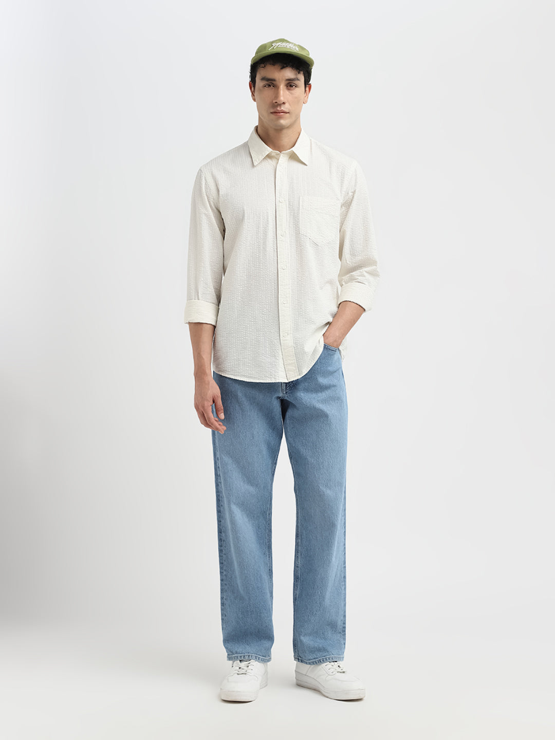 Off-White Seersucker Full Sleeves Shirt