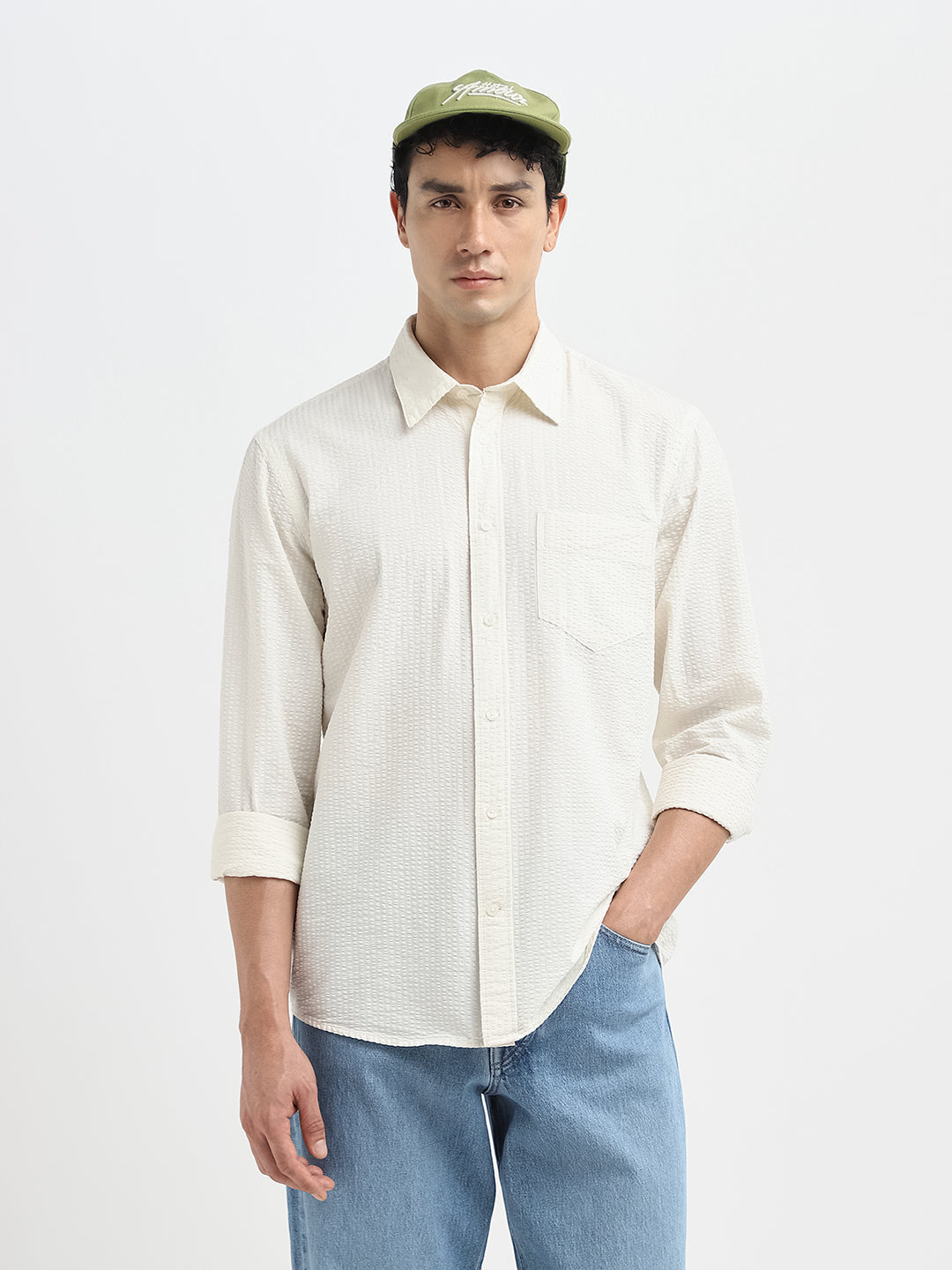 Off-White Seersucker Full Sleeves Shirt