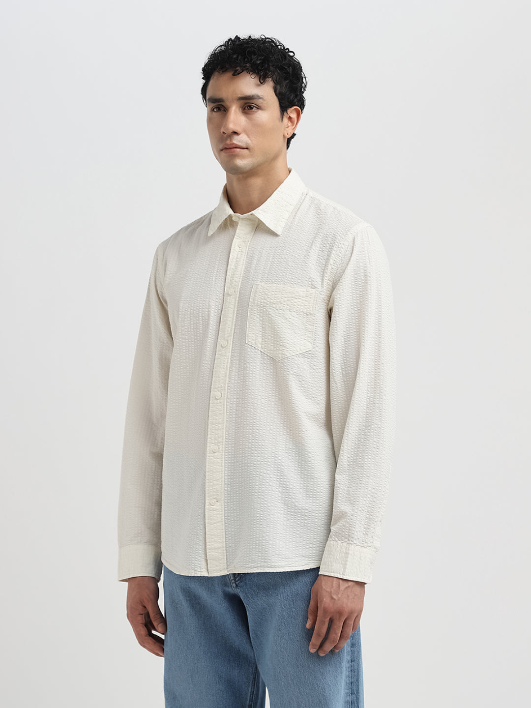 Off-White Seersucker Full Sleeves Shirt