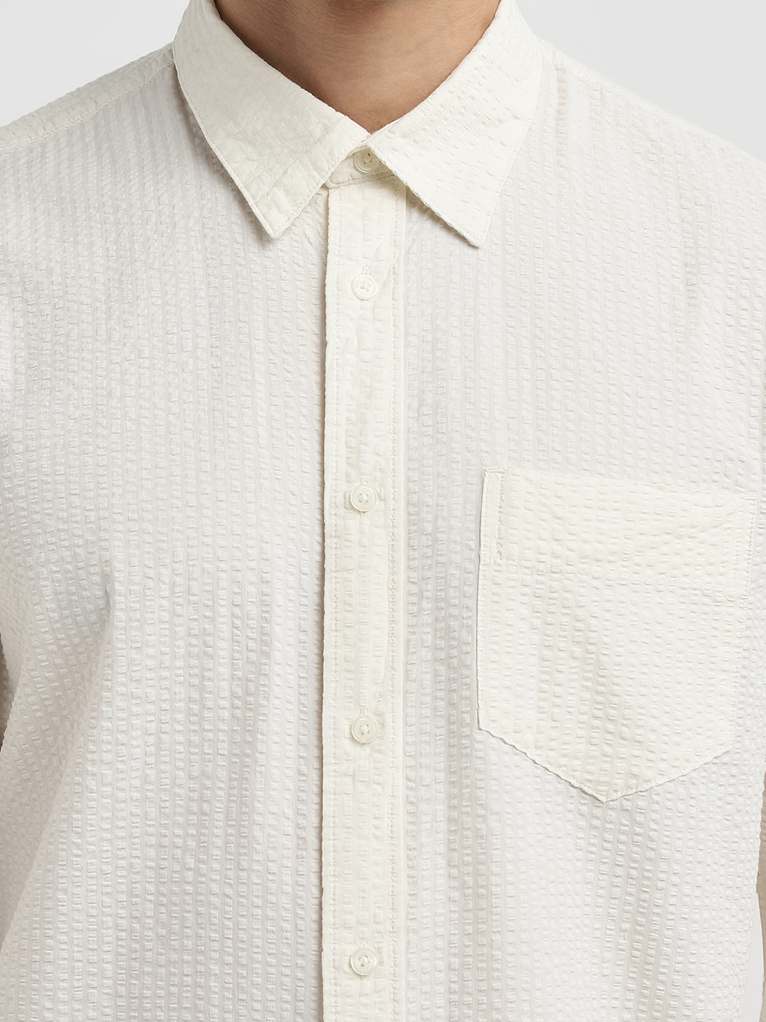 Off-White Seersucker Full Sleeves Shirt