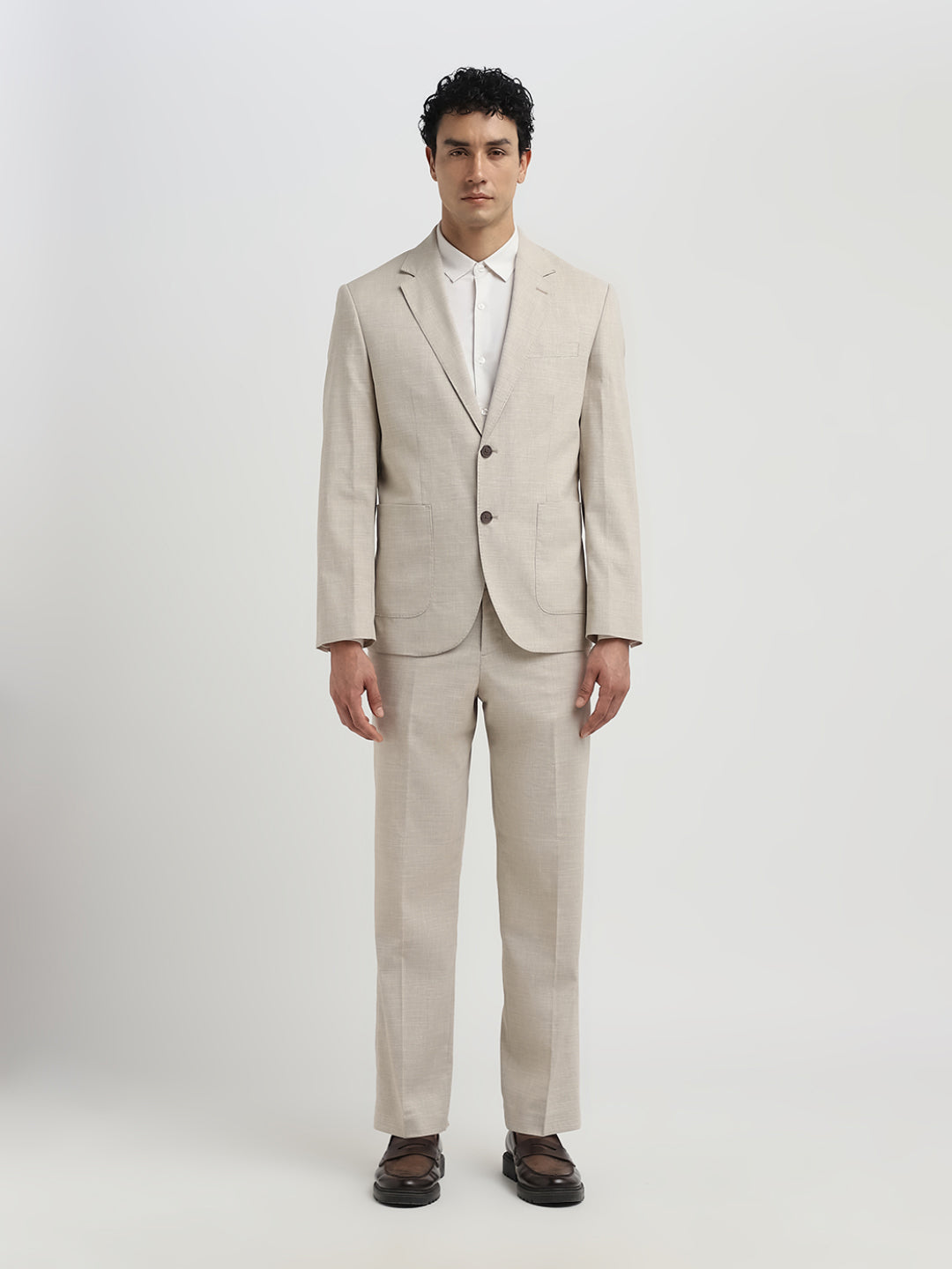 Beige Regular Fit Suit-Set Blazer