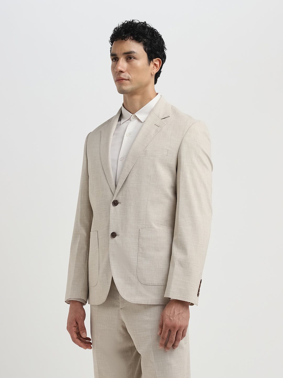 Beige Regular Fit Suit-Set Blazer