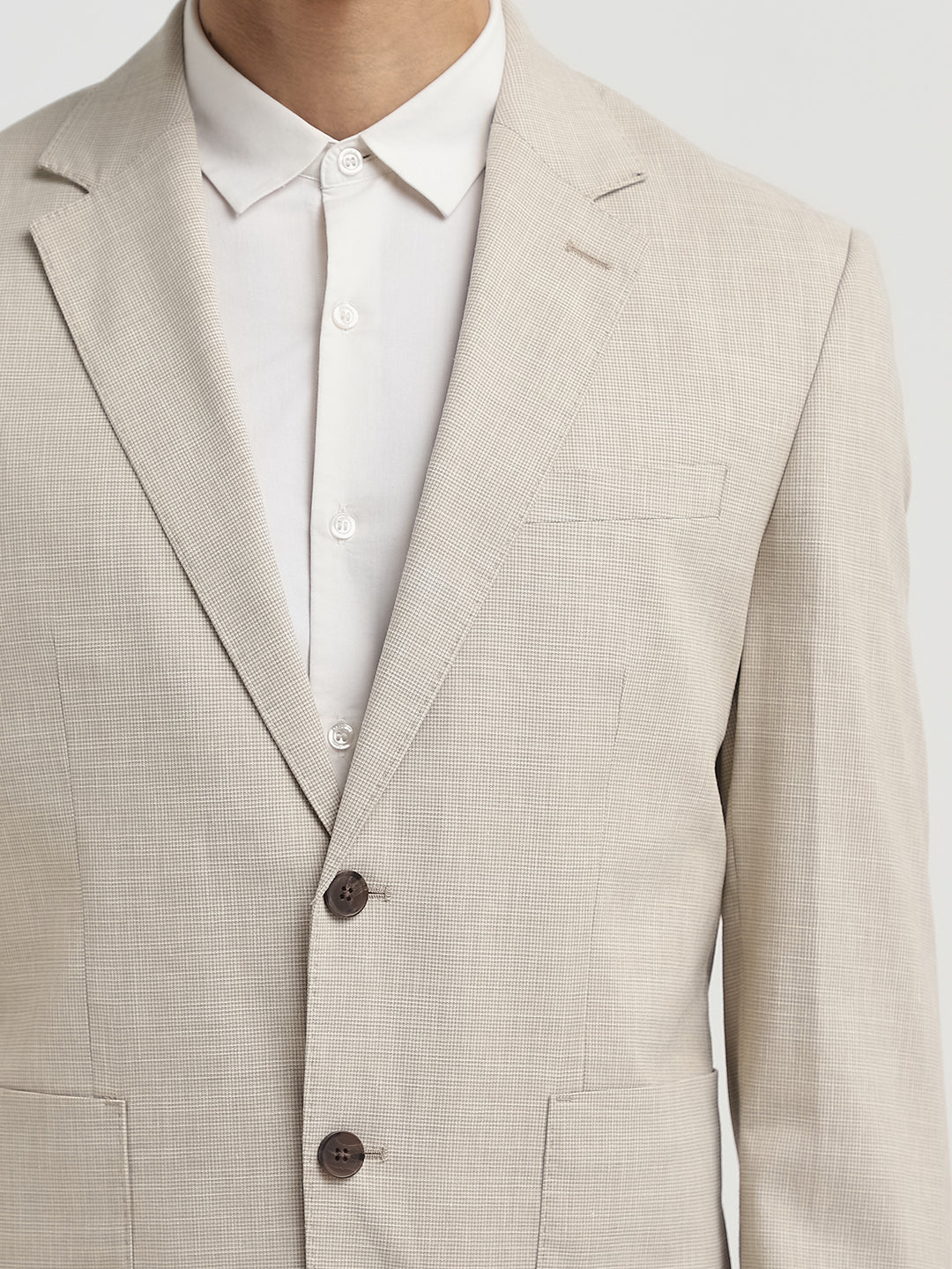 Beige Regular Fit Suit-Set Blazer
