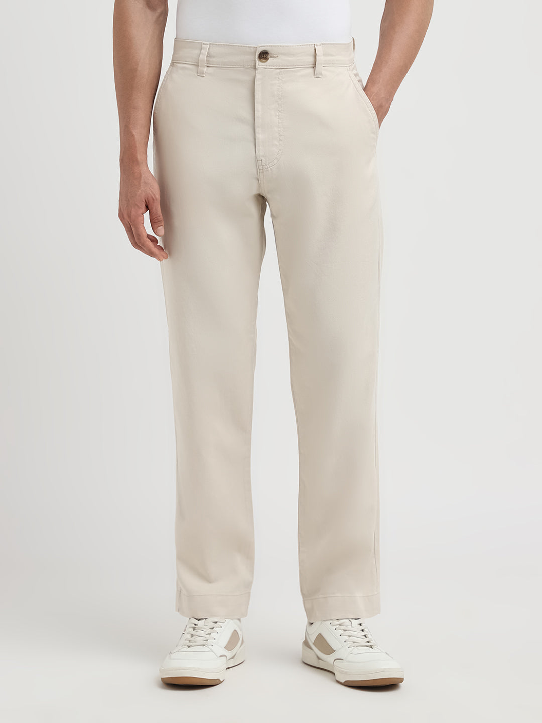 Beige Straight Fit Pants
