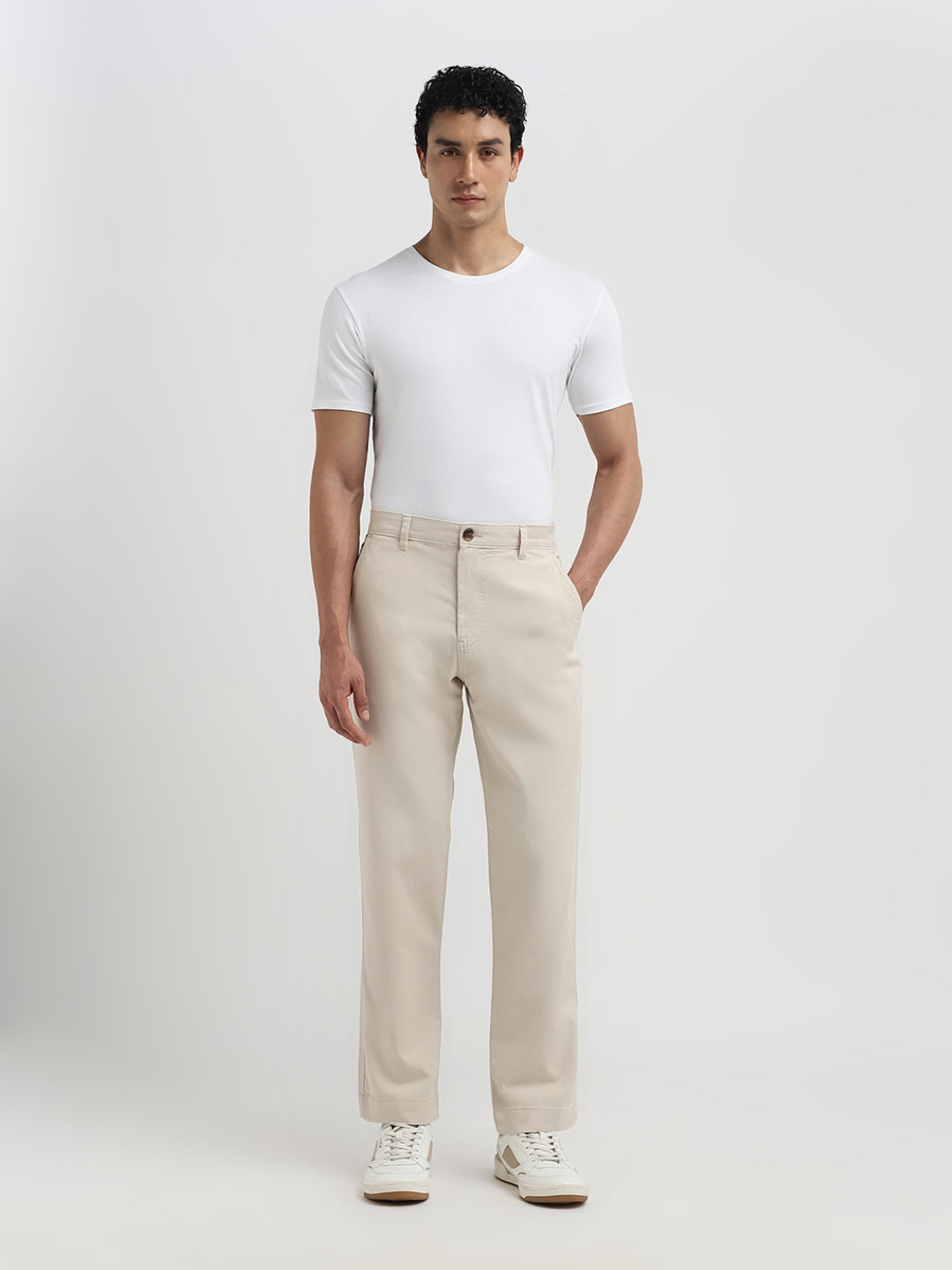 Beige Straight Fit Pants