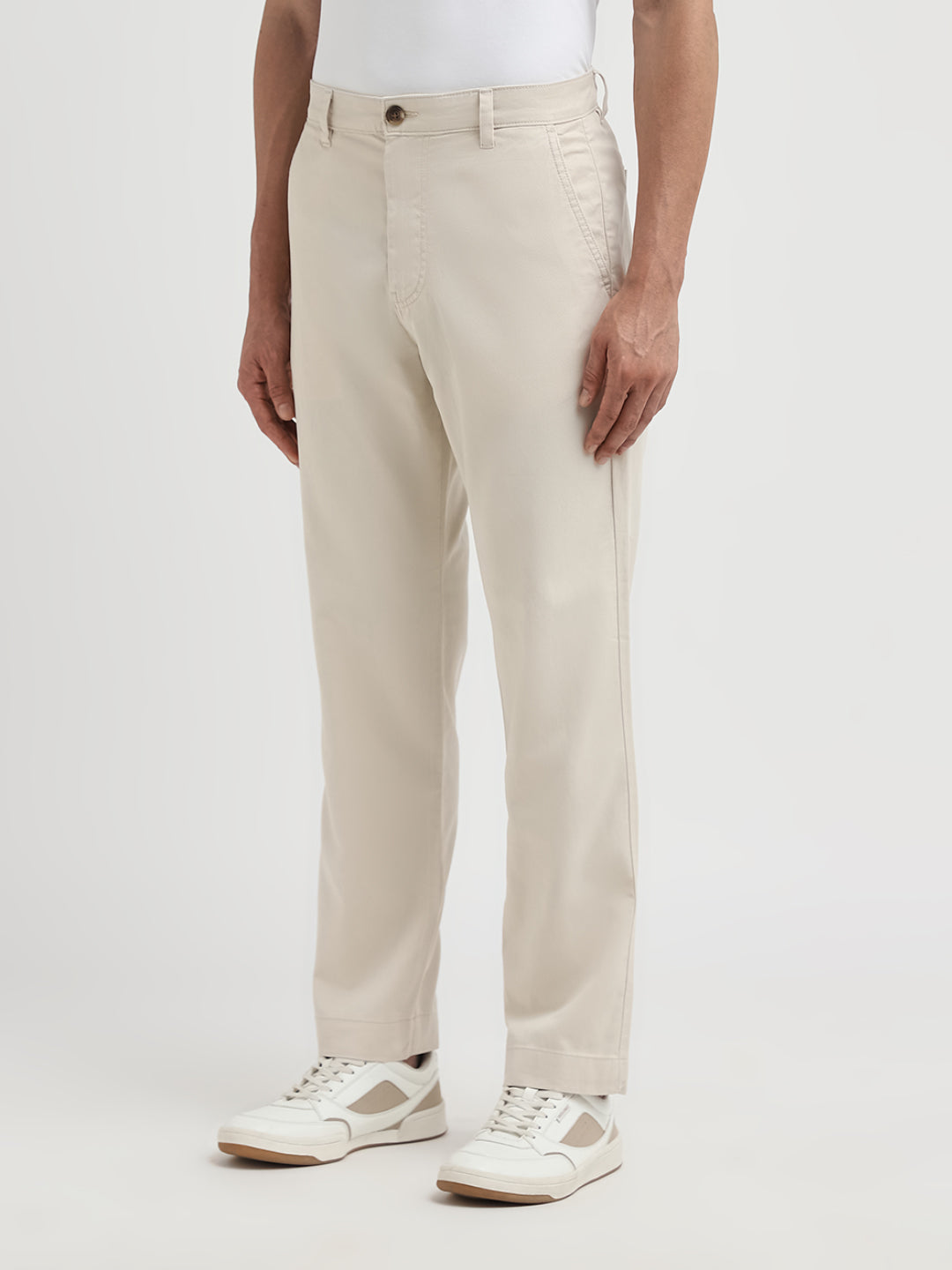 Beige Straight Fit Pants