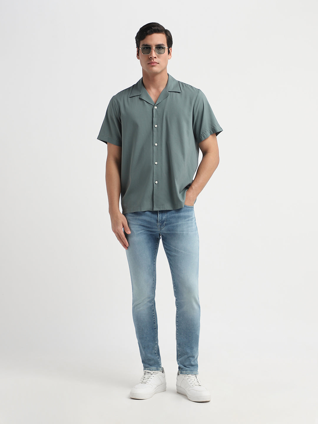 Cuban Collar Regular Fit Shirt - Green