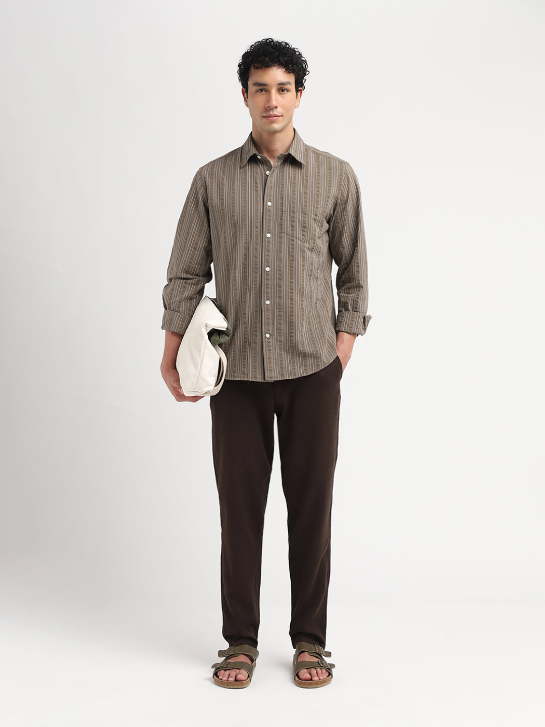 Brown Striped Seersucker Shirt
