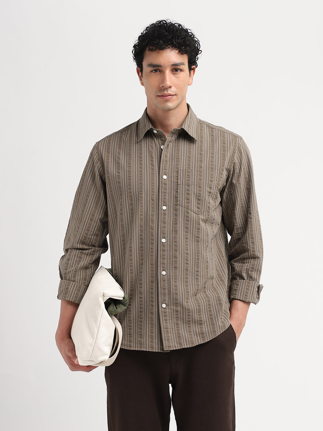 Brown Striped Seersucker Shirt