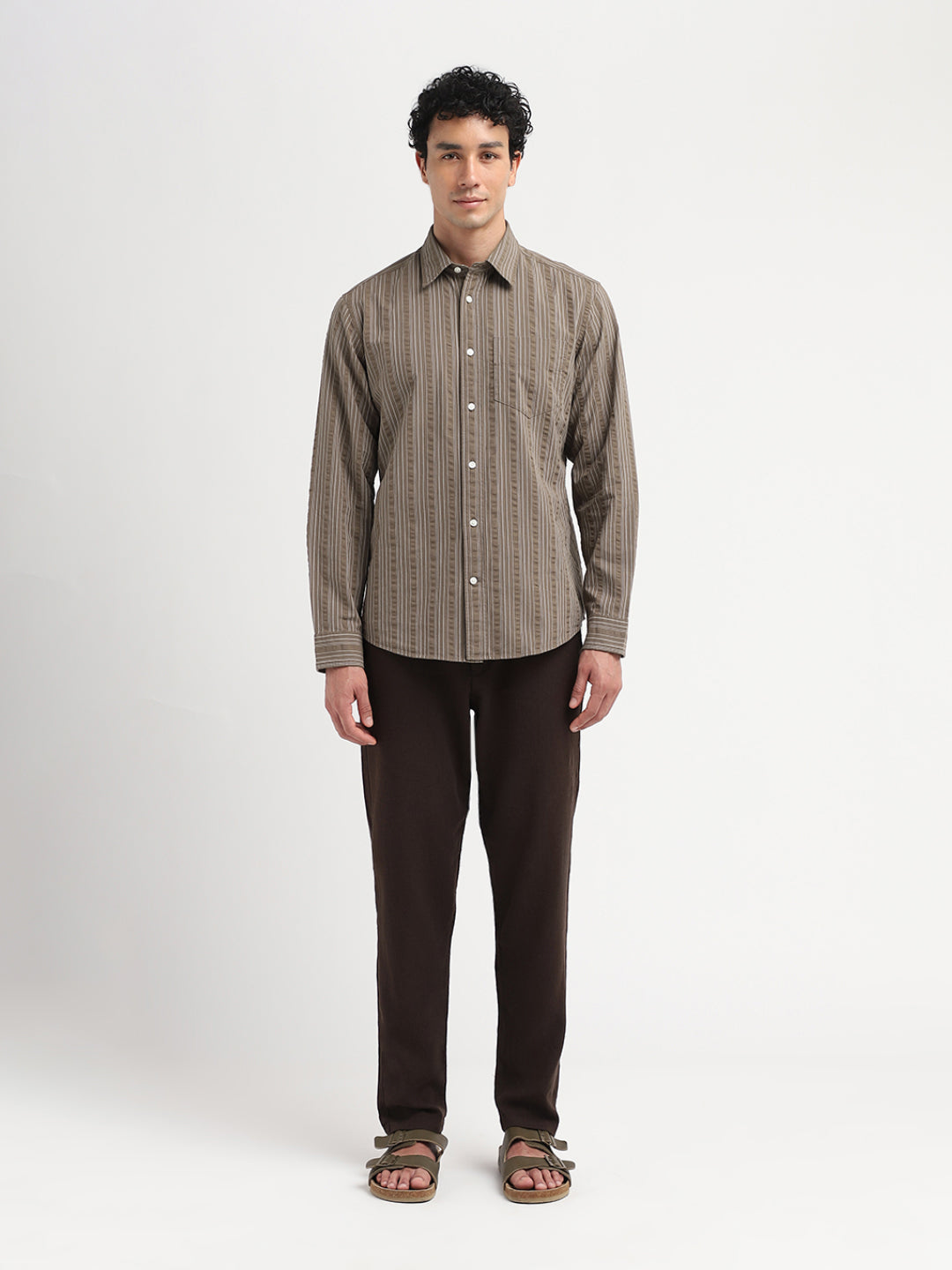 Brown Striped Seersucker Shirt