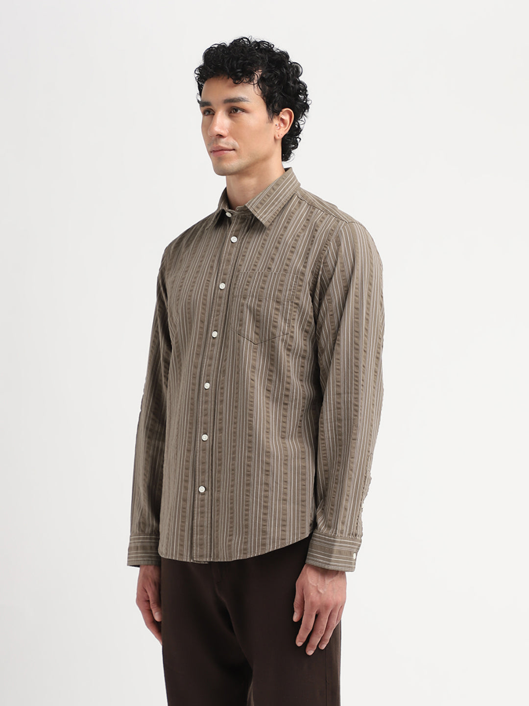 Brown Striped Seersucker Shirt