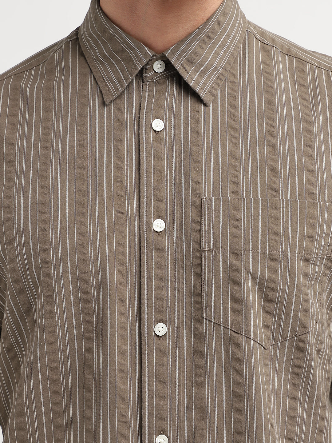 Brown Striped Seersucker Shirt