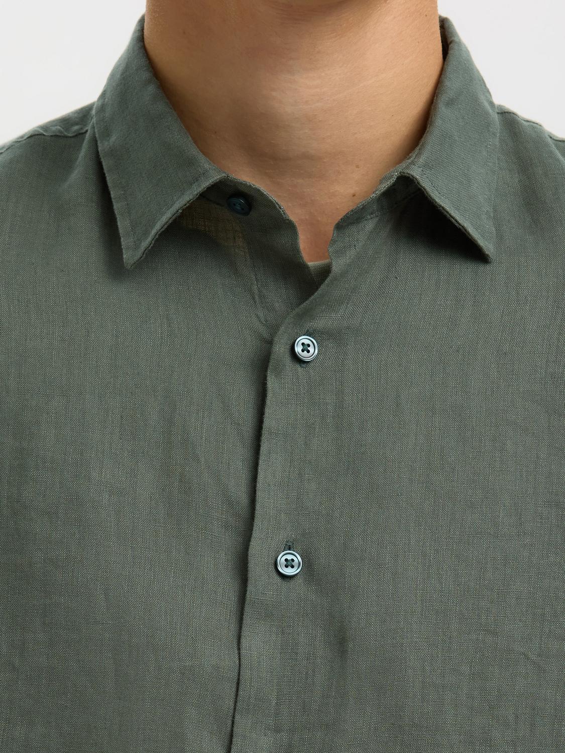Green Linen Regular Fit Shirt