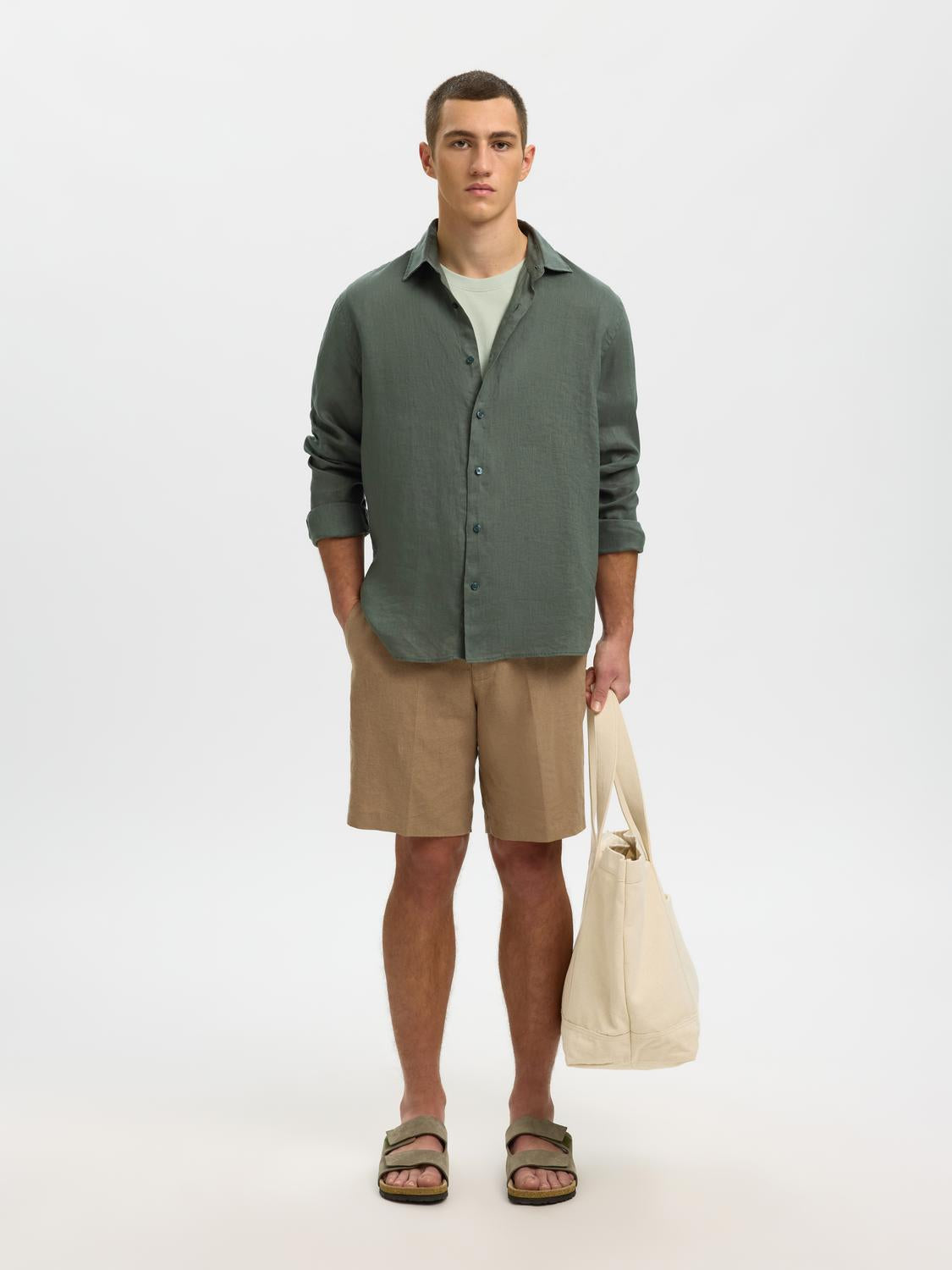 Green Linen Regular Fit Shirt