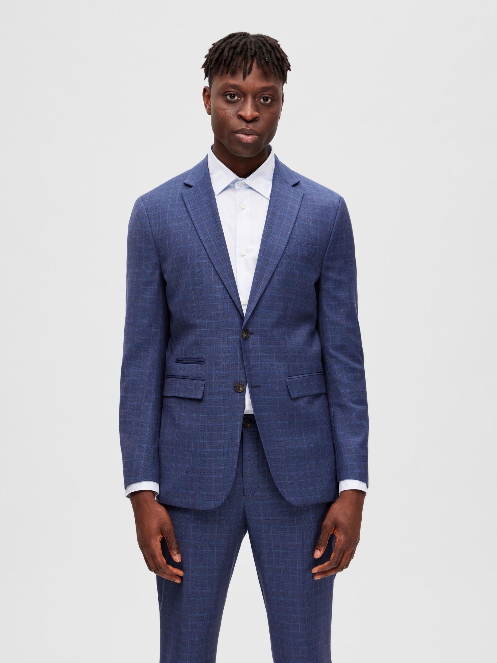 Navy Blue Check Tailored Blazer
