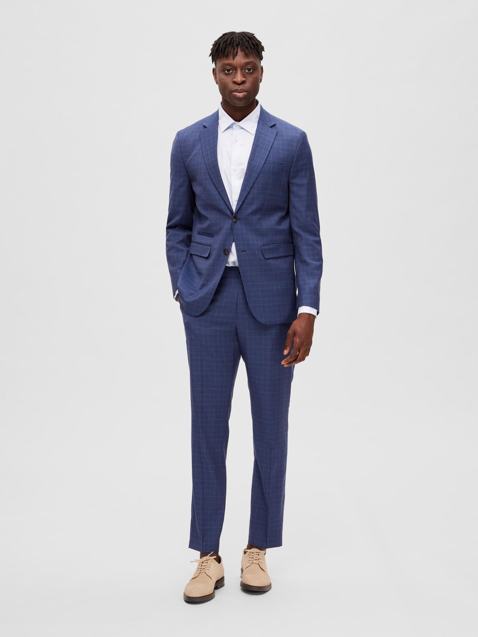 Navy Blue Check Tailored Blazer