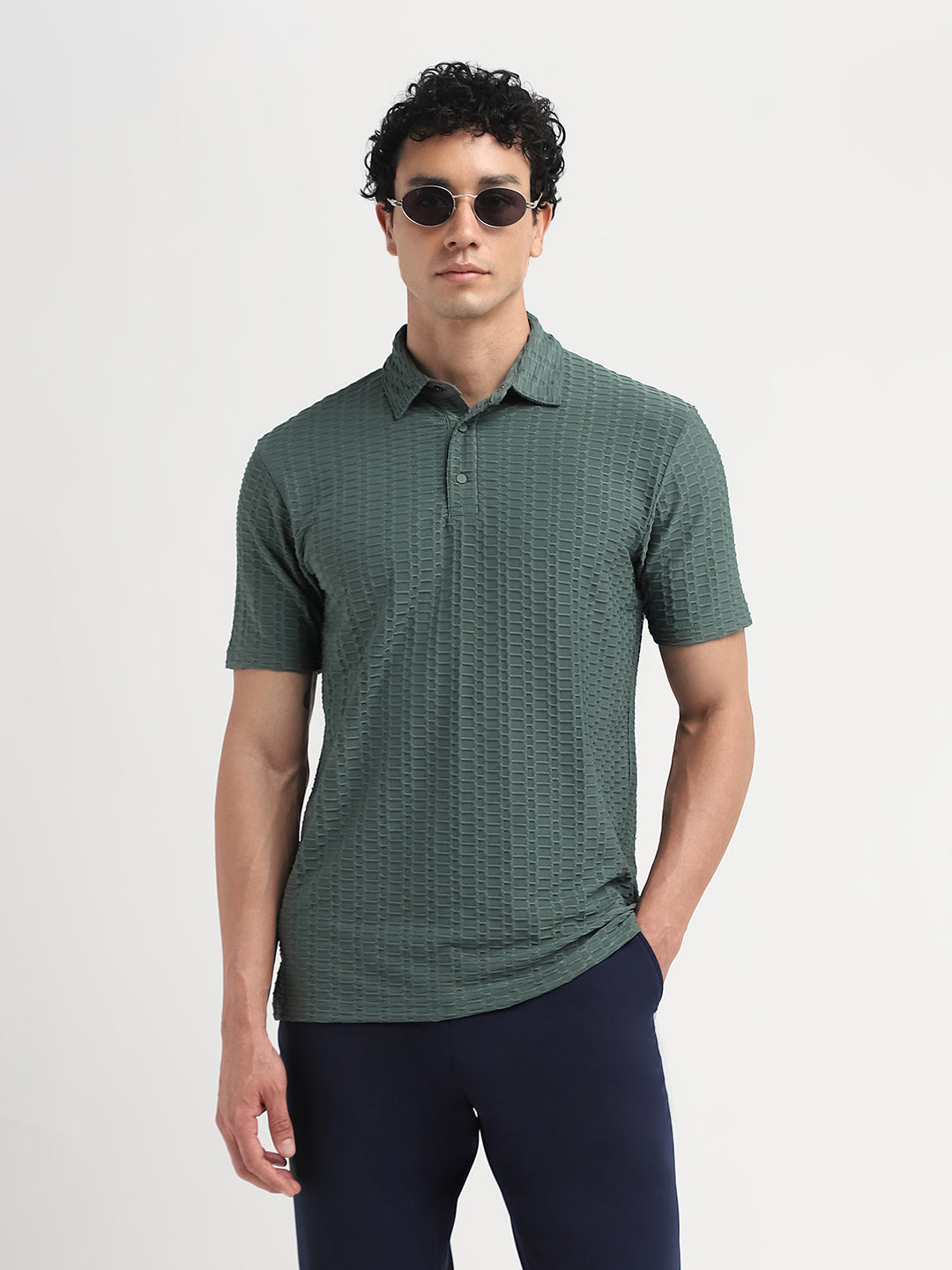 Green Seersucker Regular Fit Polo