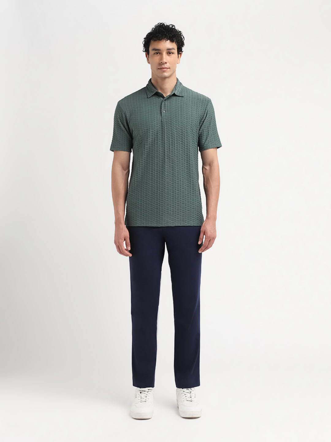 Green Seersucker Regular Fit Polo
